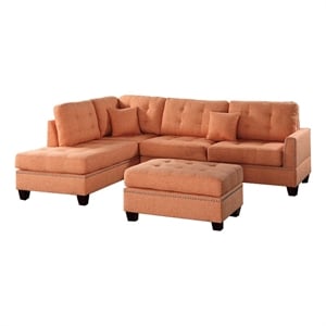 Benjara Polyfiber 3 Piece Sectional Set With Plush Cushion In Orange