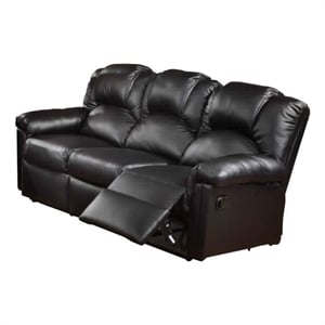 Benjara Highly Plush Hardwood- Metal & Bonded Leather Recliner Sofa- Black