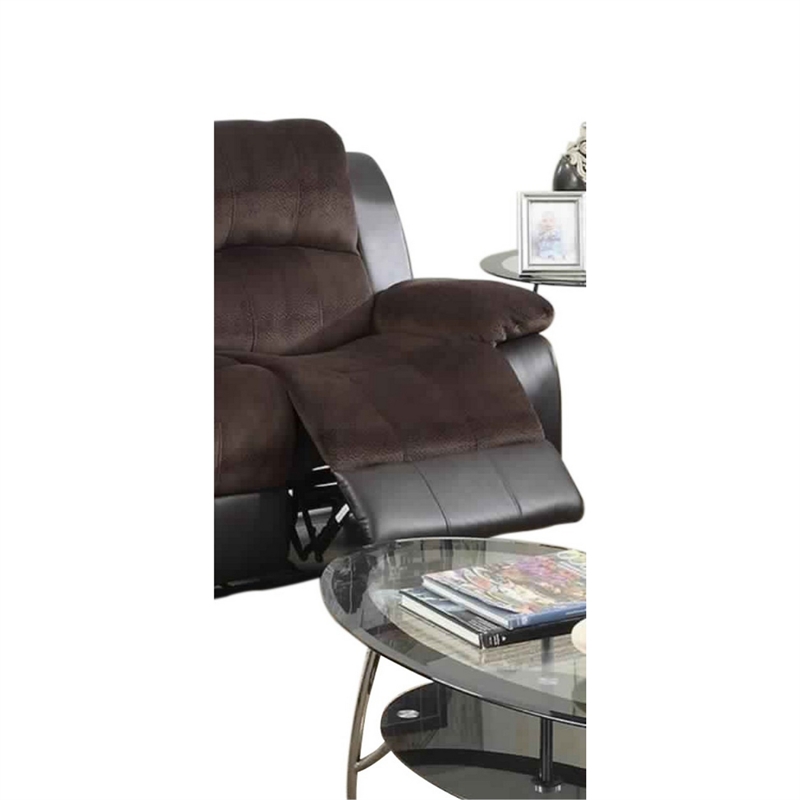 Benjara Padded Suede Faux Leather Reclining Loveseat- Brown