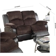 Benjara Padded Suede Faux Leather Reclining Loveseat- Brown