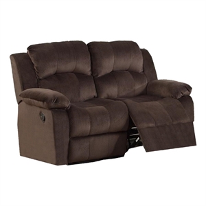 Benjara Pine Wood Reclining Loveseat With Padded Upholstery Brown