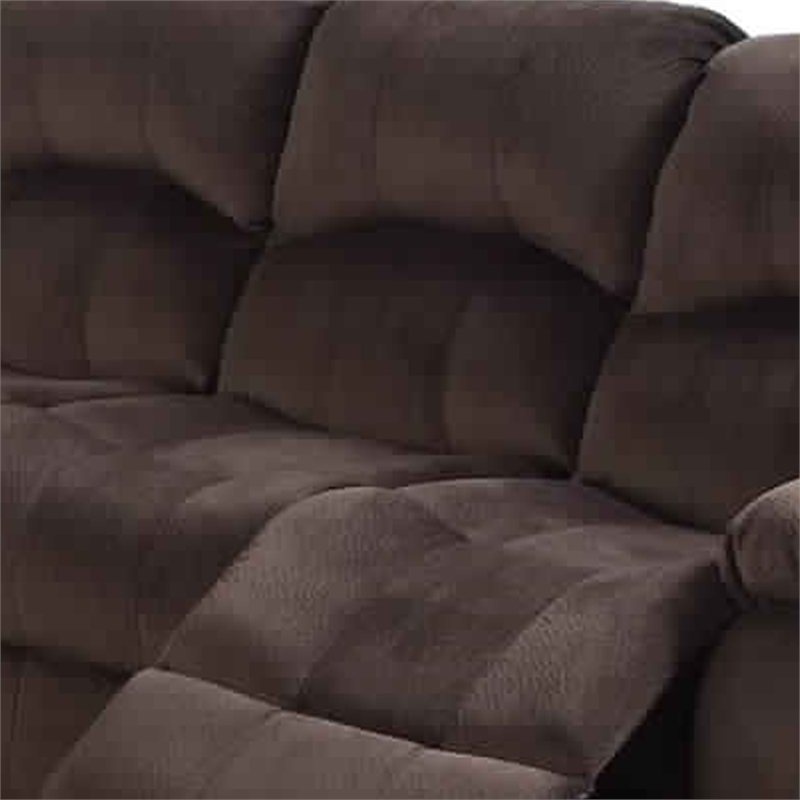 Benjara Plushy Solid Pine- Padded Suede & Plywood Reclining Sofa- Chocolate