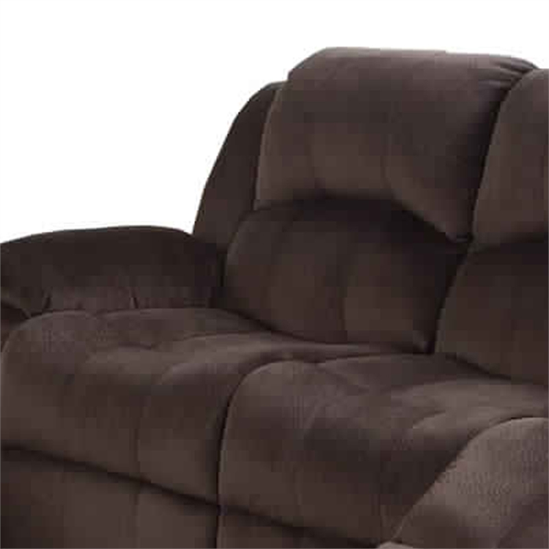 Benjara Plushy Solid Pine- Padded Suede & Plywood Reclining Sofa- Chocolate