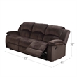 Benjara Plushy Solid Pine- Padded Suede & Plywood Reclining Sofa- Chocolate
