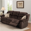 Benjara Plushy Solid Pine- Padded Suede & Plywood Reclining Sofa- Chocolate