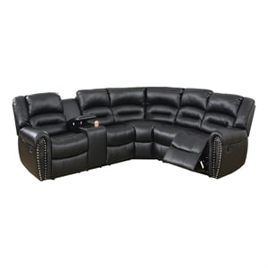 Benjara 3 PC Bonded Leather Upholstered Reclining Sectional with Console- Black