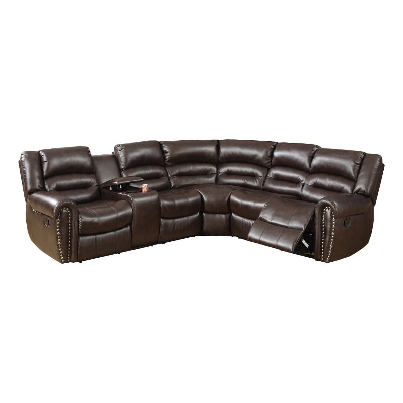 Benjara Bonded Leather 3 Piece Reclining Sectional- Brown