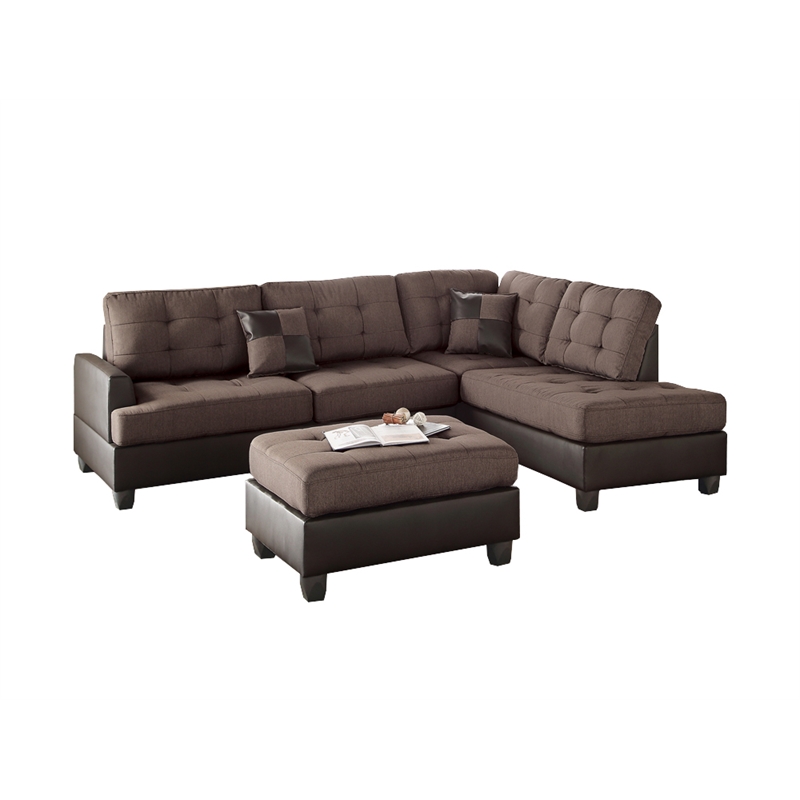 Benjara Polyfiber 3 Pieces Sectional Set In Choco Brown