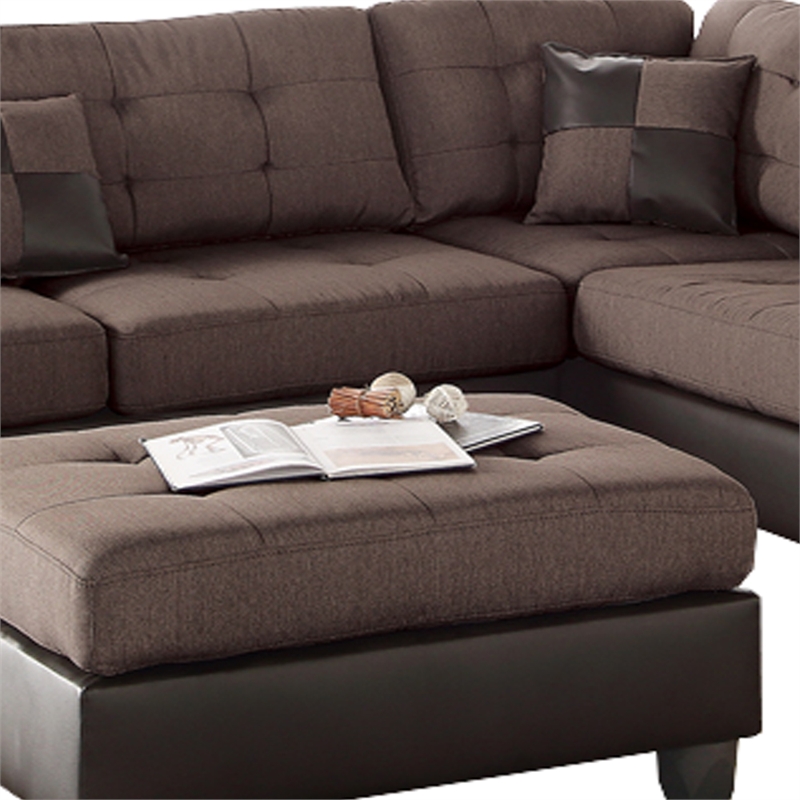 Benjara Polyfiber 3 Pieces Sectional Set In Choco Brown