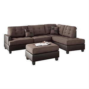 Benjara Polyfiber 3 Pieces Sectional Set In Choco Brown