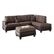 Benjara Polyfiber 3 Pieces Sectional Set In Choco Brown
