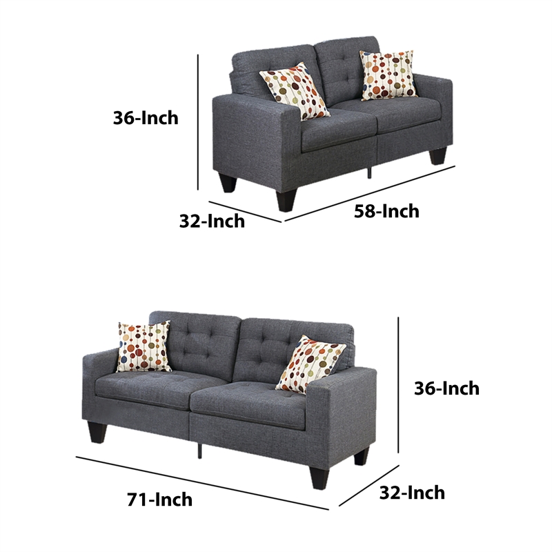 Benjara Linen Fabric 2 Pieces Sofa Set In Gray