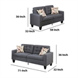 Benjara Linen Fabric 2 Pieces Sofa Set In Gray