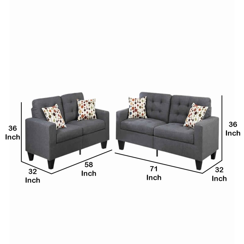 Benjara Linen Fabric 2 Pieces Sofa Set In Gray
