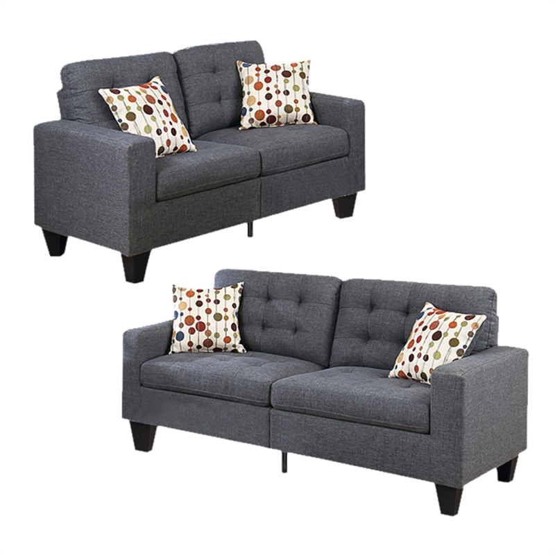 Benjara Linen Fabric 2 Pieces Sofa Set In Gray