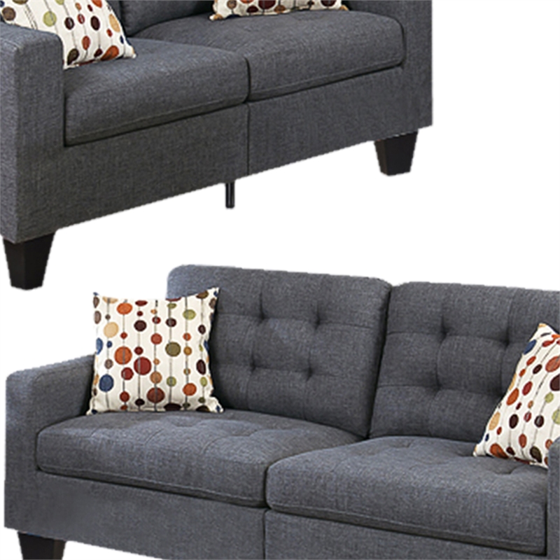 Benjara Linen Fabric 2 Pieces Sofa Set In Gray