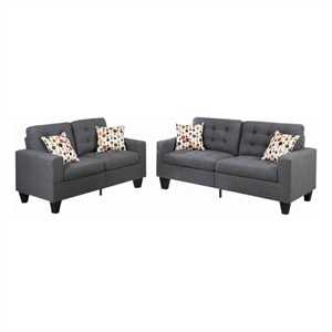 Benjara Linen Fabric 2 Pieces Sofa Set In Gray