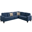 Benjara Winsome Polyfiber- Plywood & Solid Pine 4 PCS Sectional- Navy