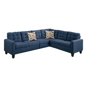 Benjara Winsome Polyfiber- Plywood & Solid Pine 4 PCS Sectional- Navy