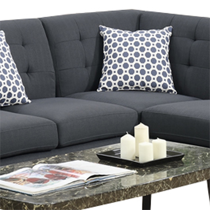 Benjara Polyfiber 2 Pieces Sectional With 2 Pillows In Dark Gray