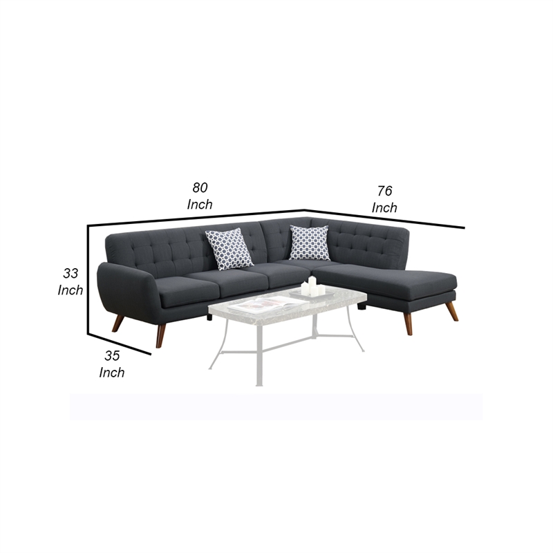 Benjara Polyfiber 2 Pieces Sectional With 2 Pillows In Dark Gray