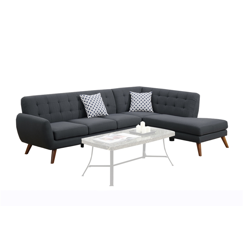 Benjara Polyfiber 2 Pieces Sectional With 2 Pillows In Dark Gray