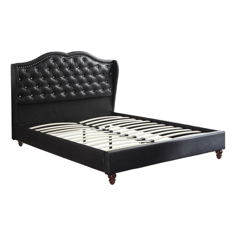 Benjara Magnificent Faux Leather Upholstered California King Size Bed Black