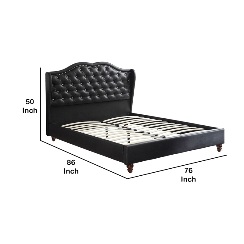 Benjara Magnificent Faux Leather Upholstered California King Size Bed Black