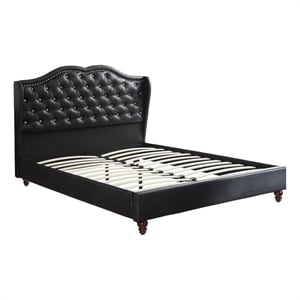 Benjara Magnificent Faux Leather Upholstered California King Size Bed Black