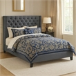 Benjara Polyfiber Upholstered Queen Size Bed Featuring Nail head Trim Blue Gray