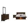 Benjara Bela 4 Piece Queen Bedroom Set- LED Underlight- Dark Brown Wood Finish
