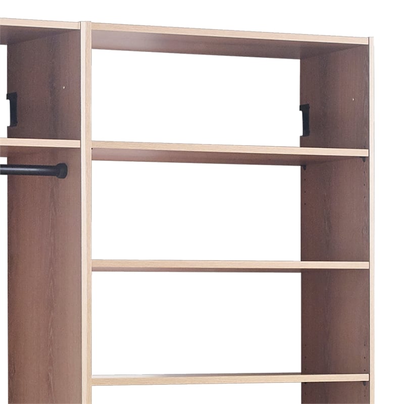 Benjara Vedz Walk in Closet w 2 Drawers- 5 Shelves- 3 Hanging Rods- Brown