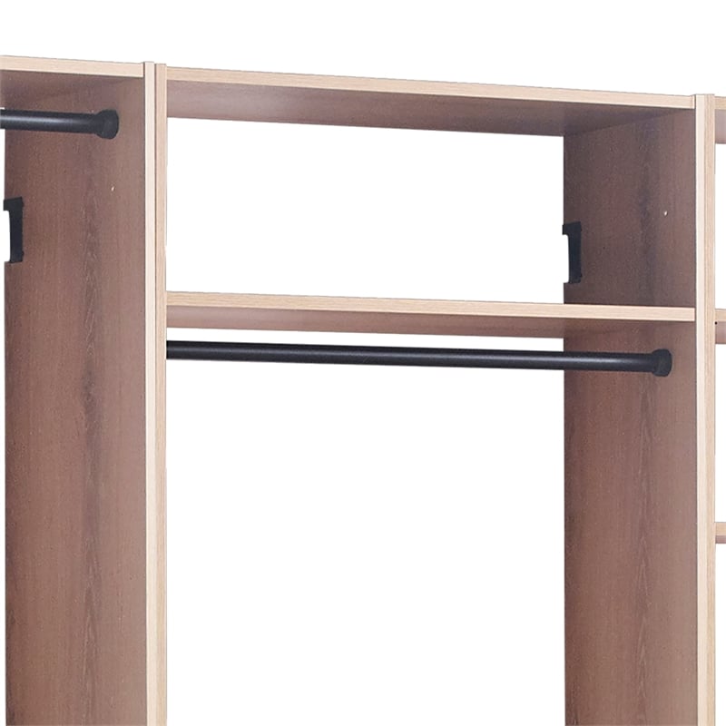 Benjara Vedz Walk in Closet w 2 Drawers- 5 Shelves- 3 Hanging Rods- Brown