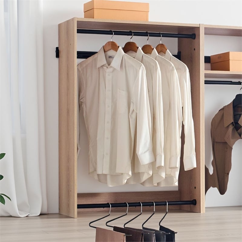 Benjara Vedz Walk in Closet w 2 Drawers- 5 Shelves- 3 Hanging Rods- Brown