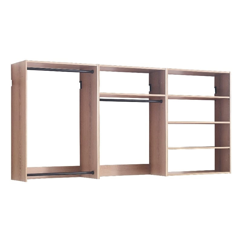 Benjara Vedz Walk in Closet w 2 Drawers- 5 Shelves- 3 Hanging Rods- Brown