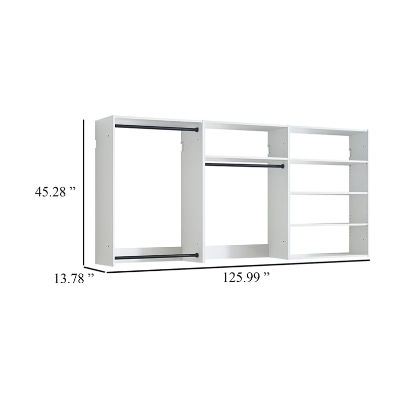 Benjara Vedz Walk in Closet w 2 Drawers- 5 Shelves- 3 Hanging Rods- White