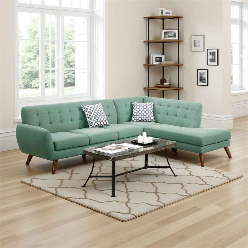 Benjara Polyfiber 2 Pieces Sectional With 2 Pillows In Blue