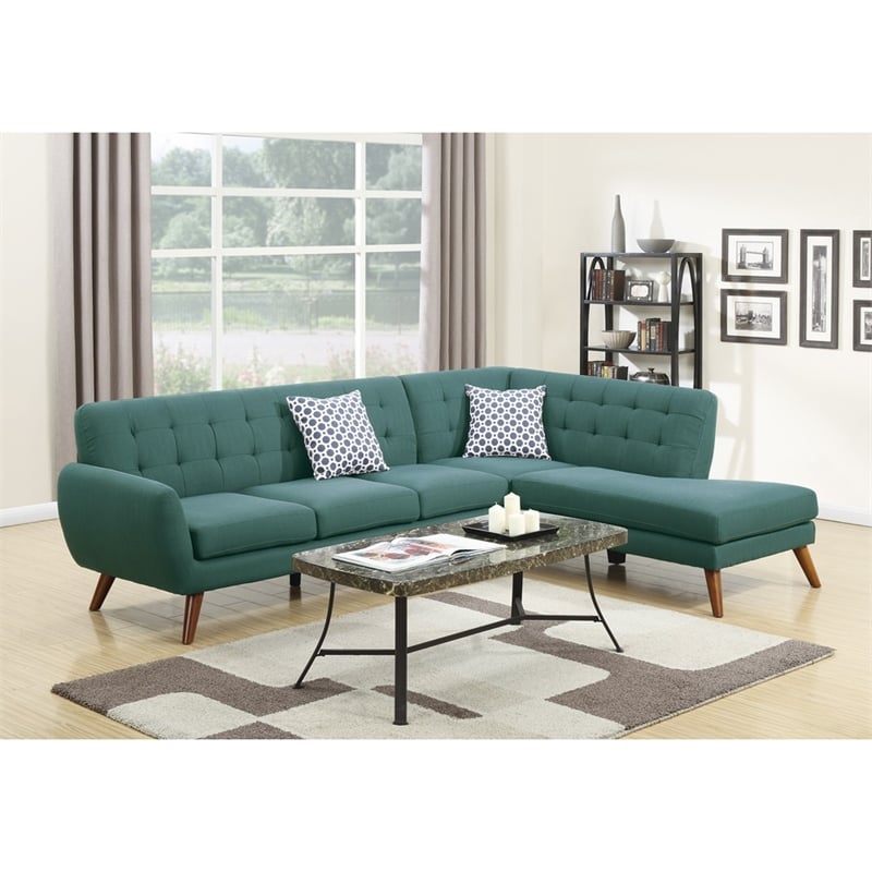 Benjara Polyfiber 2 Pieces Sectional With 2 Pillows In Blue