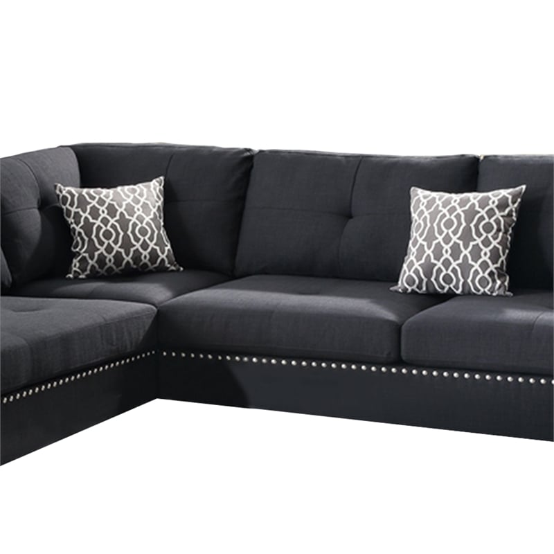 Benjara Polyfiber 3 Pieces Sectional Set With Ottoman In Black