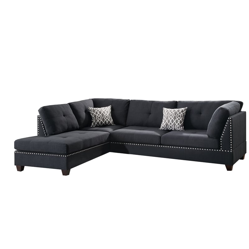 Benjara Polyfiber 3 Pieces Sectional Set With Ottoman In Black