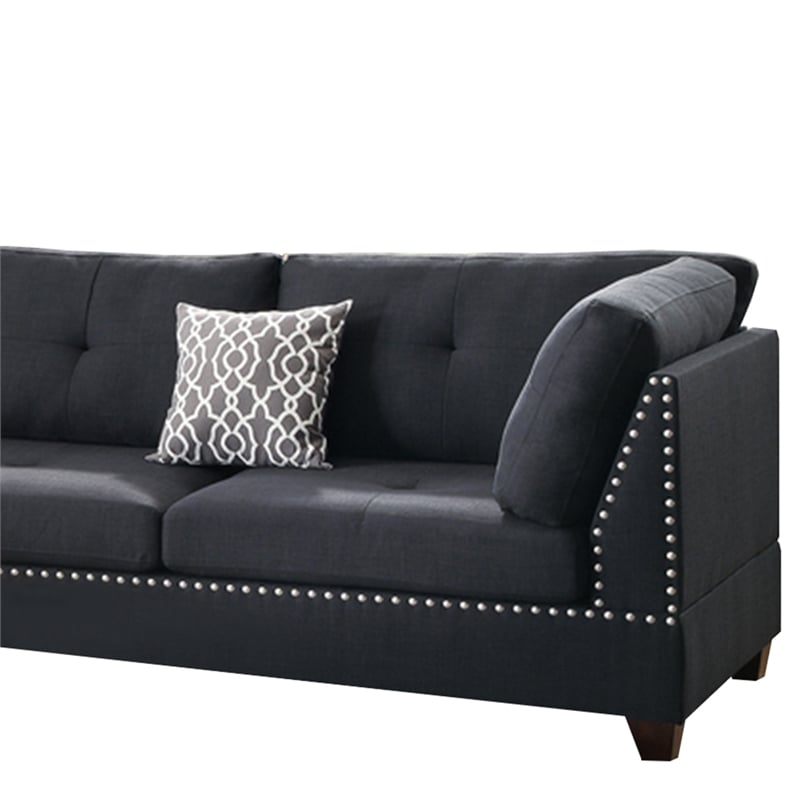 Benjara Polyfiber 3 Pieces Sectional Set With Ottoman In Black