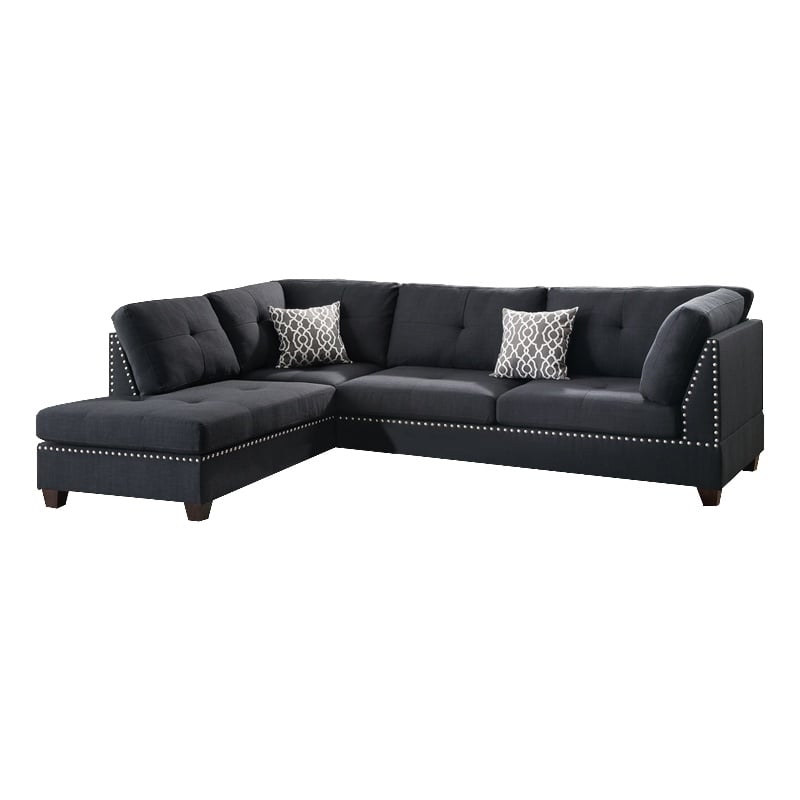 Benjara Polyfiber 3 Pieces Sectional Set With Ottoman In Black