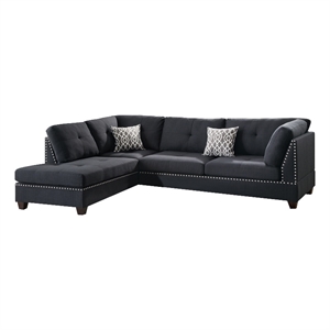 Benjara Polyfiber 3 Pieces Sectional Set With Ottoman In Black