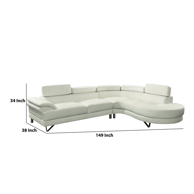 Benjara Faux Leather 2 Piece Sectional In White