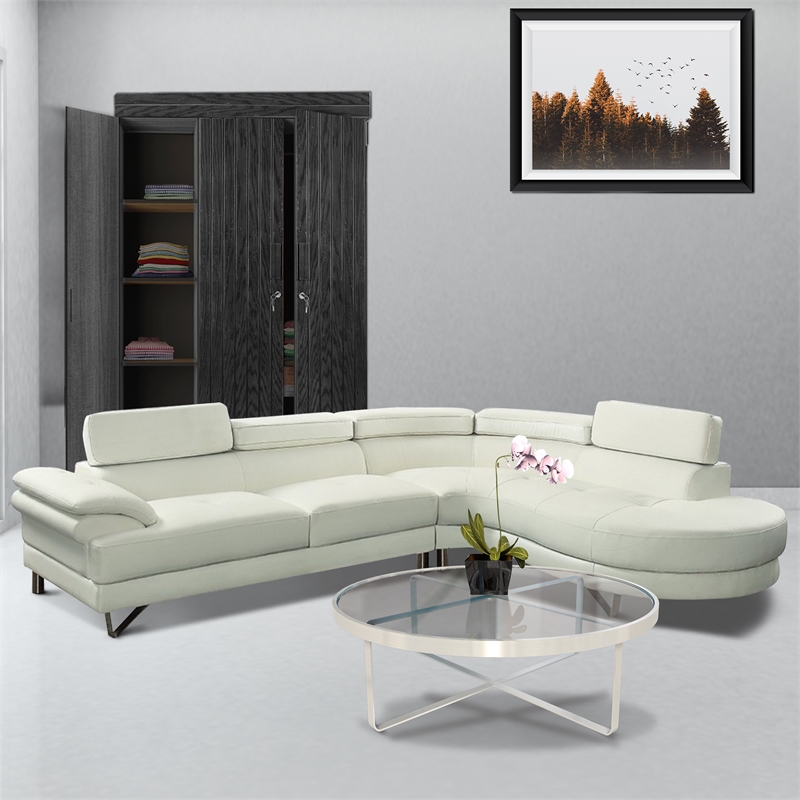 Benjara Faux Leather 2 Piece Sectional In White
