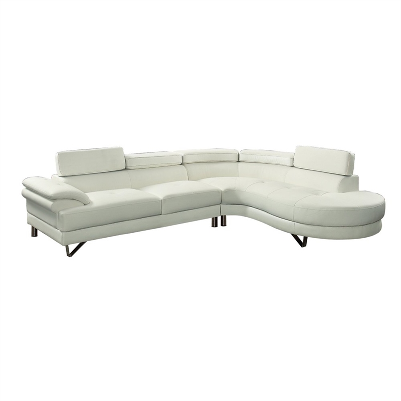 Benjara Faux Leather 2 Piece Sectional In White