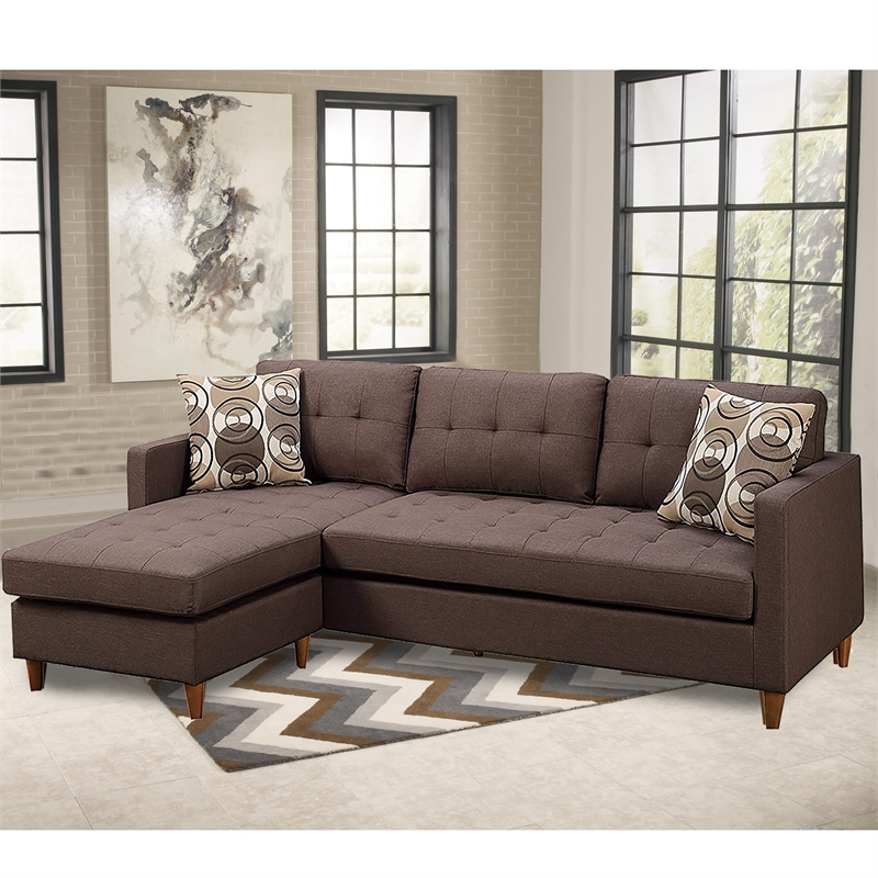 Benjara Polyfiber 2 Pieces Sectional With Pillows In Brown
