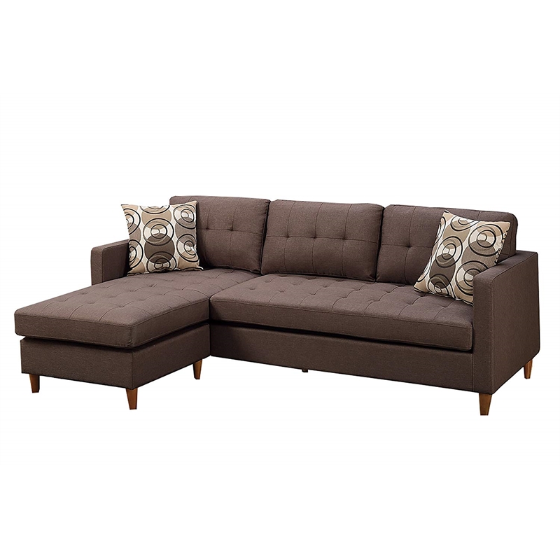 Benjara Polyfiber 2 Pieces Sectional With Pillows In Brown