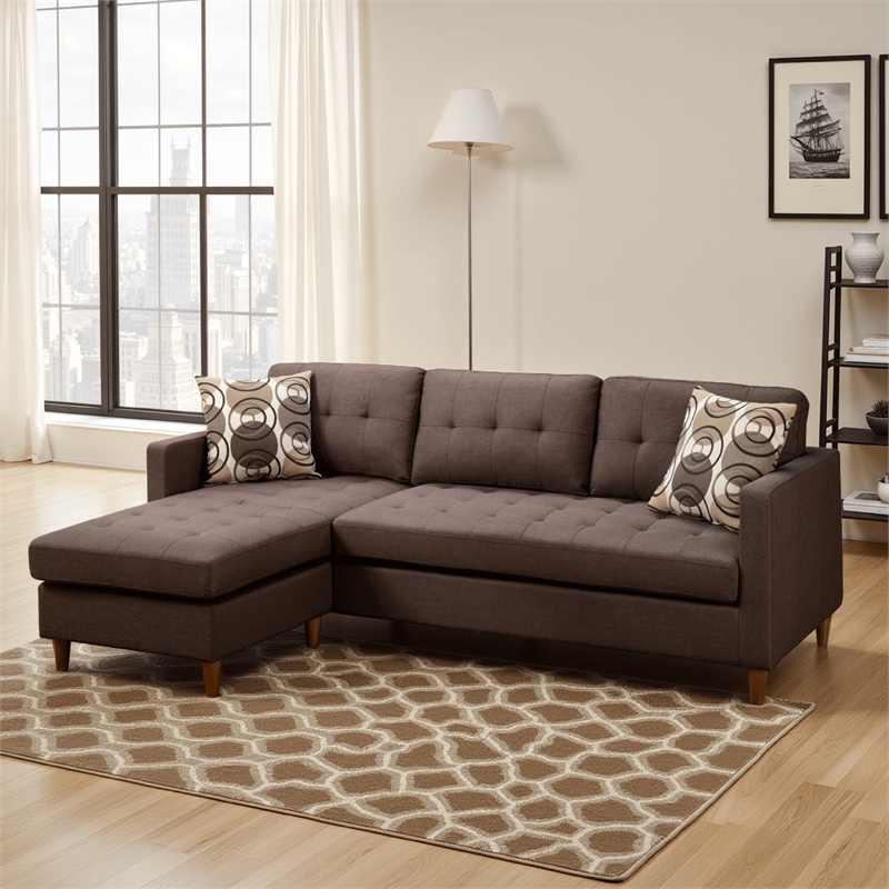 Benjara Polyfiber 2 Pieces Sectional With Pillows In Brown