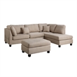 Benjara Linen Fabric 3 Pieces Sectional In Sand Beige